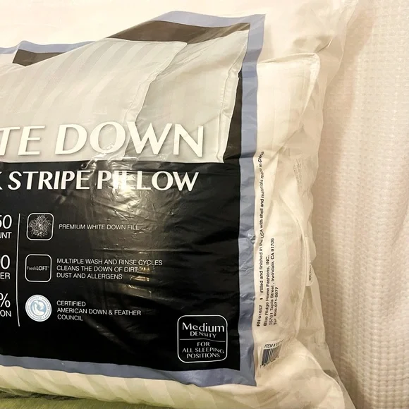 NIP (2) Standard Down Damask Stripe Pillows - Picture 3 of 5